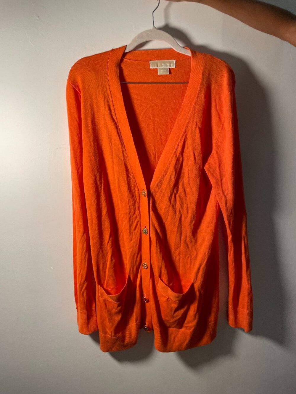 Vintage Orange Cotton Blend Michael Kors Cardigan with Gold Buttons (Medium)